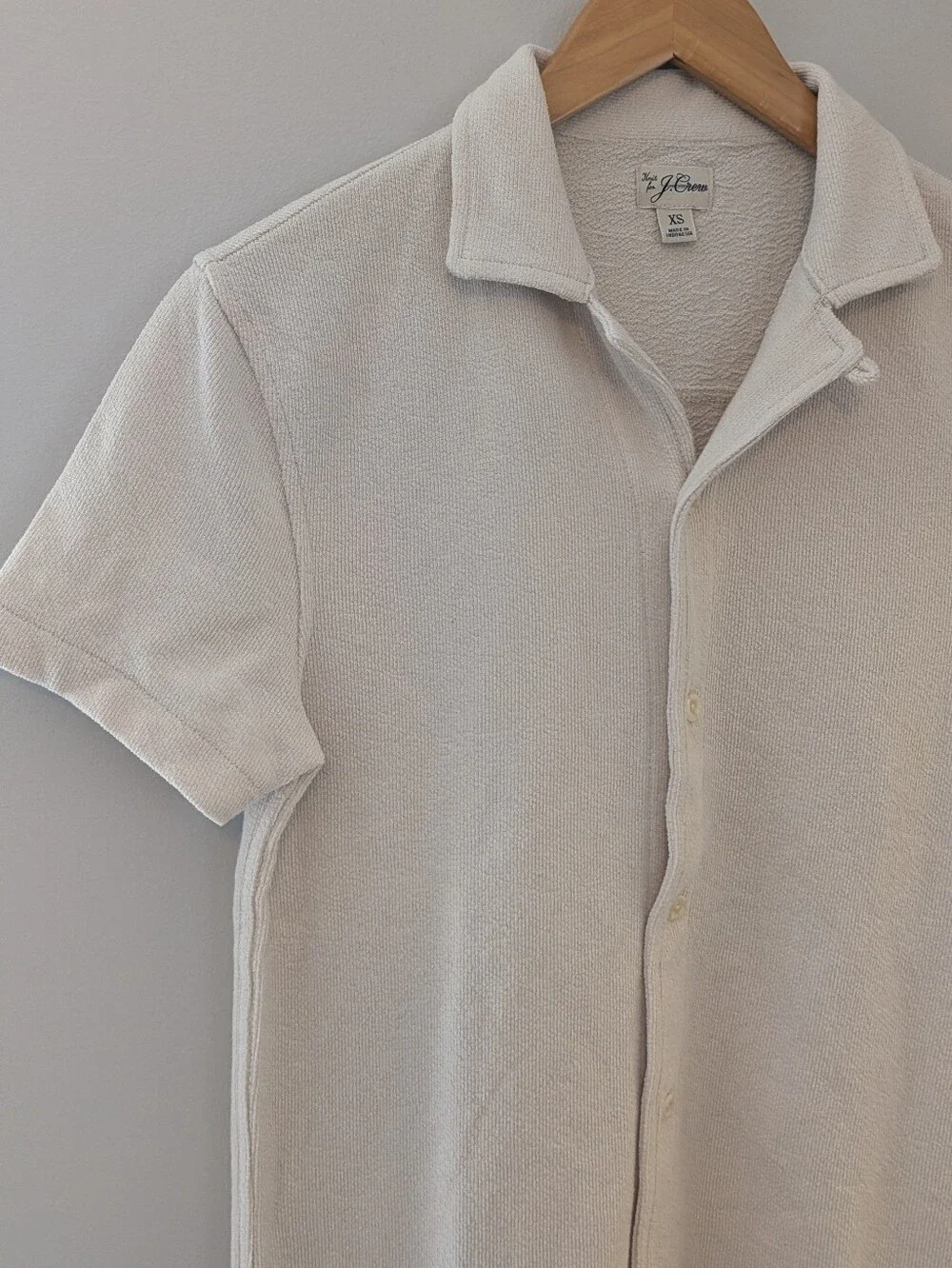 NWOT J.Crew Terry Camp Collar Button Shirt Cream Ivory Men's XS